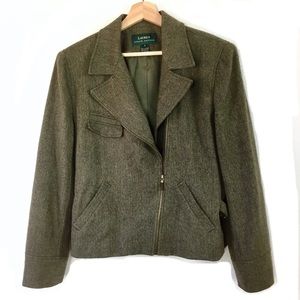 Ralph Lauren Brown Tweed Wool Zip Moto Jacket 12